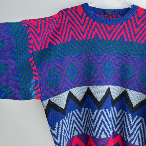Vintage GANT Rugger Wool Blend Blue Pink Geometric Sweater Crewneck - Picture 2 of 8